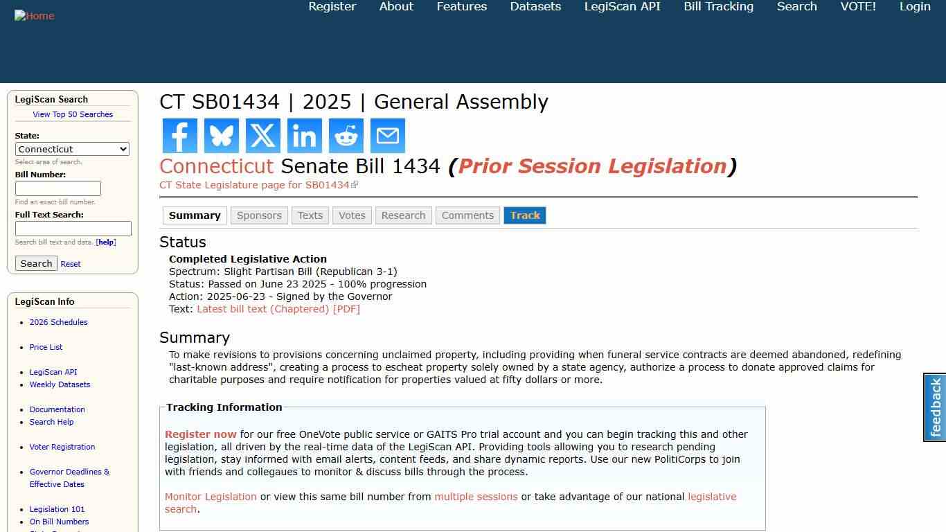 CT SB01434 2025 General Assembly LegiScan